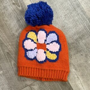 No Boundaries Orange Beanie with Blue Pom-Pom